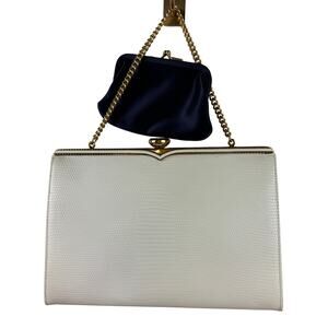 VTG Coblentz Original Handbag Off White Gold Textured Leather Chain Coin Clutch
